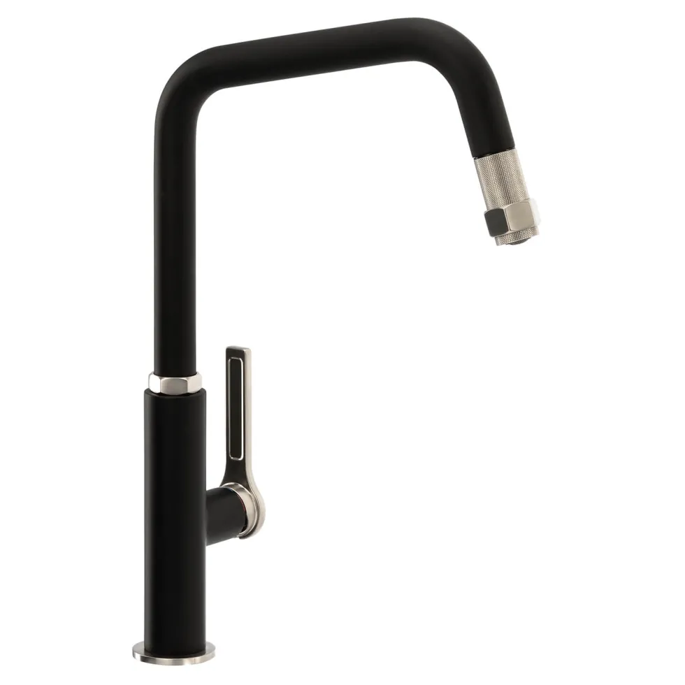 Abode Hex Industrial Single Lever Mono Pull Out Kitchen Mixer Tap - Matt Black
