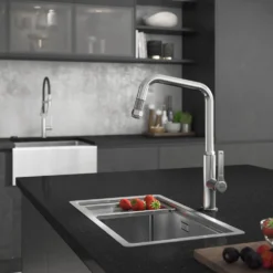 Abode Hex Industrial Single Lever Mono Pull Out Kitchen Mixer Tap - Brushed Nickel