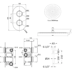 Adele Concealed Shower Valve, Fixed Head & Shower Handset