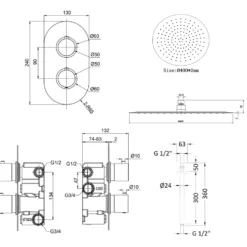 Adele Concealed Shower Valve, Fixed Head & Shower Handset