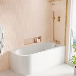 Armourcast Reinforced J Shaped Shower Bath with Panel & Shower Screen - 1700mm