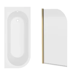 Armourcast Reinforced J Shaped Shower Bath with Panel & Shower Screen - 1700mm