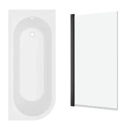 Armourcast Reinforced J Shaped Shower Bath with Panel & Shower Screen - 1700mm