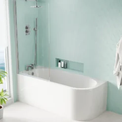 Armourcast Reinforced J Shaped Shower Bath with Panel & Shower Screen - 1700mm