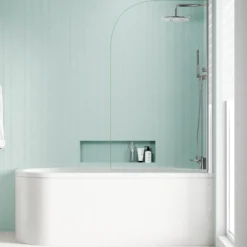 Armourcast Reinforced J Shaped Shower Bath with Panel & Shower Screen - 1700mm