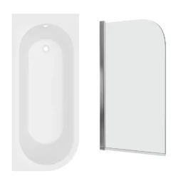 Armourcast Reinforced J Shaped Shower Bath with Panel & Shower Screen - 1700mm
