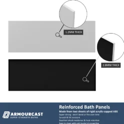 Armourcast Reinforced J Shaped Shower Bath with Panel & Shower Screen - 1700mm