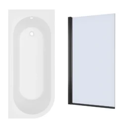 Armourcast Reinforced J Shaped Shower Bath with Panel & Shower Screen - 1700mm