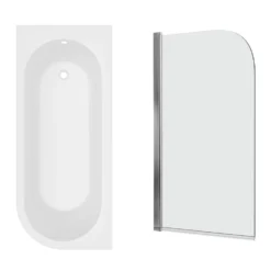 Armourcast Reinforced J Shaped Shower Bath with Panel & Shower Screen - 1700mm