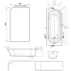 Armourcast Reinforced J Shaped Shower Bath with Panel & Shower Screen - 1700mm