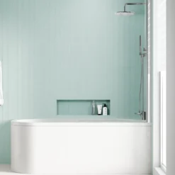 Armourcast Reinforced J Shaped Shower Bath with Panel & Shower Screen - 1700mm