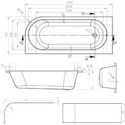 Armourcast Reinforced J-Shaped Single Ended Corner Bath & Panel - 1700mm