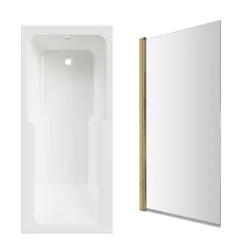 Armourcast Reinforced Keyhole Shower Bath & Brushed Brass Shower Screen - 1700mm