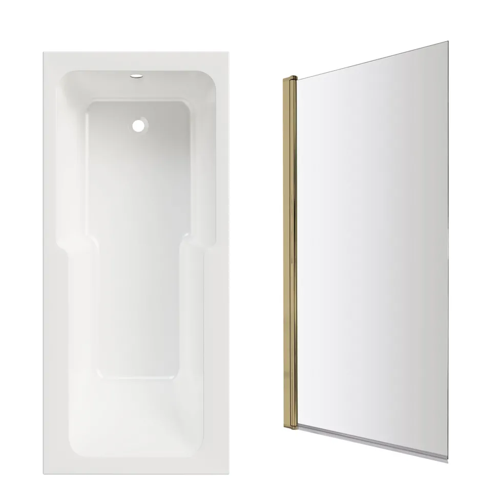 Armourcast Reinforced Keyhole Shower Bath & Brushed Brass Shower Screen - 1700mm