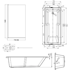 Armourcast Reinforced Keyhole Shower Bath & Brushed Brass Shower Screen - 1700mm