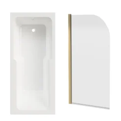 Armourcast Reinforced Keyhole Shower Bath & Brushed Brass Shower Screen - 1700mm