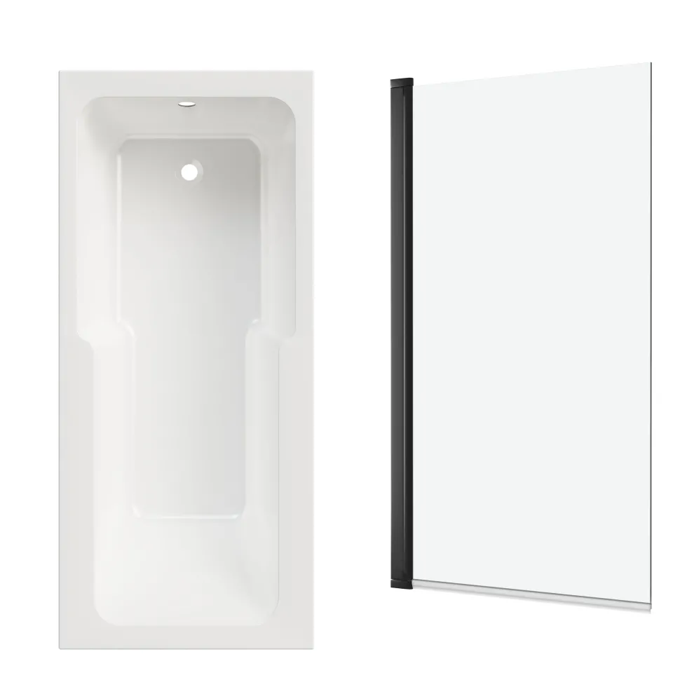 Armourcast Reinforced Keyhole Shower Bath & Matt Black Shower Screen - 1700mm