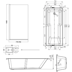 Armourcast Reinforced Keyhole Shower Bath & Matt Black Shower Screen - 1700mm