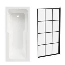 Armourcast Reinforced Keyhole Shower Bath & Matt Black Shower Screen - 1700mm