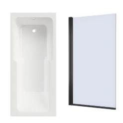 Armourcast Reinforced Keyhole Shower Bath & Matt Black Shower Screen - 1700mm