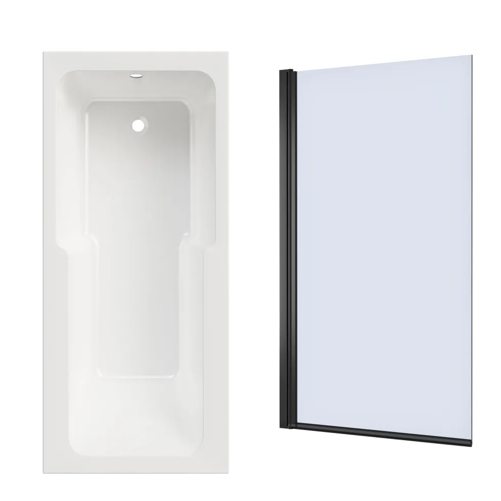 Armourcast Reinforced Keyhole Shower Bath & Matt Black Shower Screen - 1700mm