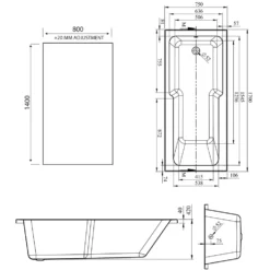 Armourcast Reinforced Keyhole Shower Bath & Matt Black Shower Screen - 1700mm