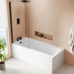 Armourcast Reinforced Keyhole Shower Bath & Matt Black Shower Screen - 1700mm