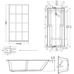 Armourcast Reinforced Keyhole Shower Bath with Shower Screen - 1700mm