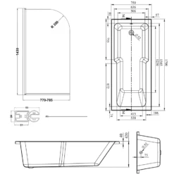 Armourcast Reinforced Keyhole Shower Bath with Shower Screen - 1700mm