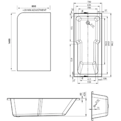Armourcast Reinforced Keyhole Shower Bath with Shower Screen - 1700mm