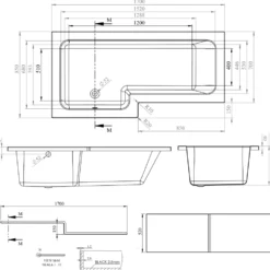 Armourcast Reinforced L-Shaped Shower Bath & Panel - 1700mm