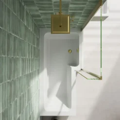 Armourcast Reinforced L Shaped Single Ended Bath with Brushed Brass Shower Screen & Panel - 1700 x 700