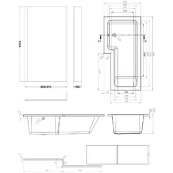 Armourcast Reinforced L Shaped Single Ended Bath with Brushed Brass Shower Screen & Panel - 1700 x 700