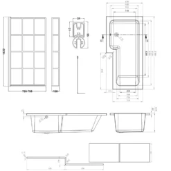 Armourcast Reinforced L Shaped Single Ended Bath with Matt Black Shower Screen & Panel - 1700 x 700