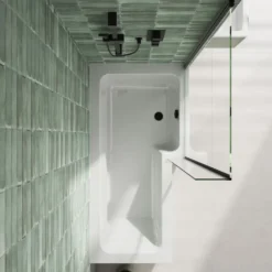 Armourcast Reinforced L Shaped Single Ended Bath with Matt Black Shower Screen & Panel - 1700 x 700