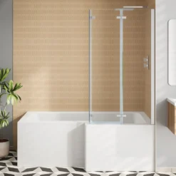 Armourcast Reinforced L Shape Single Ended Bath with Panel & Shower Screen - 1700 x 700