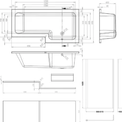 Armourcast Reinforced L Shape Single Ended Bath with Panel & Shower Screen - 1700 x 700