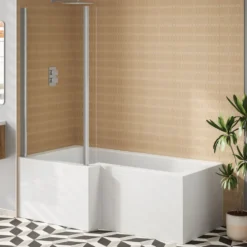 Armourcast Reinforced L Shape Single Ended Bath with Panel & Shower Screen - 1700 x 700