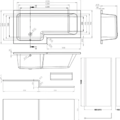 Armourcast Reinforced L Shape Single Ended Bath with Panel & Shower Screen - 1700 x 700