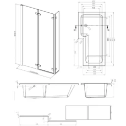Armourcast Reinforced L Shape Single Ended Bath with Panel & Shower Screen - 1700 x 700