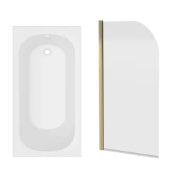 Armourcast Reinforced Single Ended Shower Bath & Brushed Brass Shower Screen