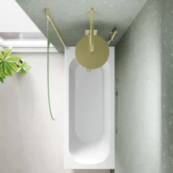 Armourcast Reinforced Single Ended Shower Bath & Brushed Brass Shower Screen