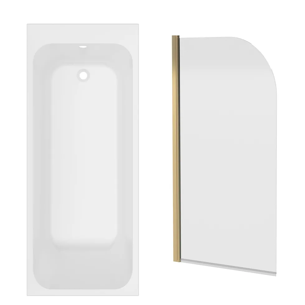 Armourcast Reinforced Slim Edge Single Ended Bath & Brushed Brass Shower Screen - 1700mm