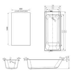 Armourcast Reinforced Slim Edge Single Ended Bath & Matt Black Shower Screen - 1700mm