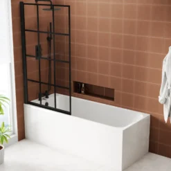 Armourcast Reinforced Slim Edge Single Ended Bath & Matt Black Shower Screen - 1700mm