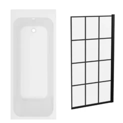 Armourcast Reinforced Slim Edge Single Ended Bath & Matt Black Shower Screen - 1700mm