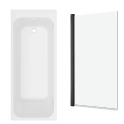 Armourcast Reinforced Slim Edge Single Ended Bath & Matt Black Shower Screen - 1700mm