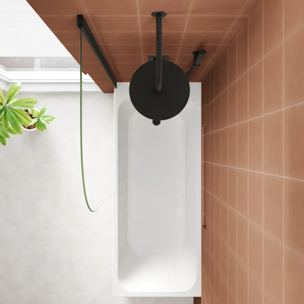 Armourcast Reinforced Slim Edge Single Ended Bath & Matt Black Shower Screen - 1700mm