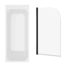 Armourcast Reinforced Slim Edge Single Ended Bath & Matt Black Shower Screen - 1700mm