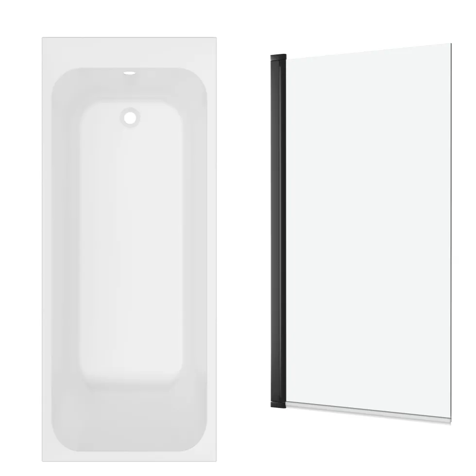 Armourcast Reinforced Slim Edge Single Ended Bath with Shower Screen - 1700mm
